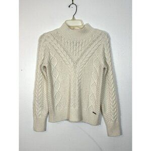 Abercrombie &‎ Fitch Mock neck Cable Knit sweater Cream XS Fisherman’s Preppy